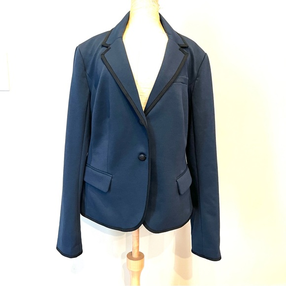 Gap Blazer Sz 12 Double Knit Navy Black Trim Slimming Tailored - Picture 1 of 16